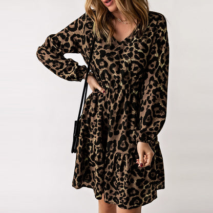 Taki, Leopard Print Long Sleeve Dress Women