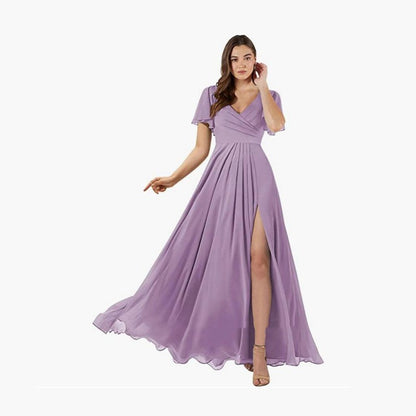 Maedin, V-neck Butterfly Sleeve Bridesmaid Dress