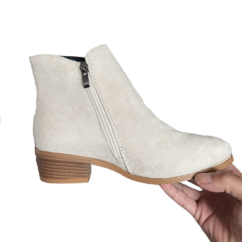 Go West, Suede Style Ankle Boots For Women, Low Heel with Side Zipper