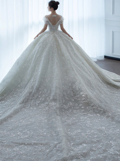 MayFair, Off Shoulder Ethereal French Design Wedding Gown