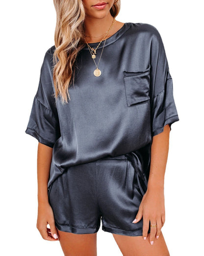 Night Owl, Pajama Set, Short Sleeve Sleepwear for Women