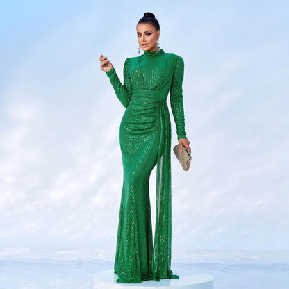 IICIE, Beautiful Winter Long Sleeve Round Neck Sequined Formal Gown