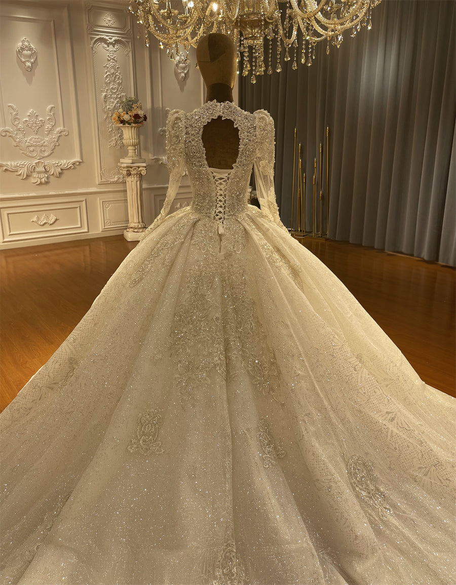 Jancember Celestia, Long Sleeve Luxury Beaded Lace Wedding Dress, Event Wedding Bridal Dress