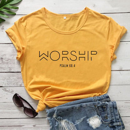 Totally-T, Worship Casual Cotton Christian Psalms 66:4 T-Shirt