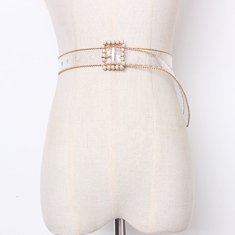 Understatement, Elegant Beaded Pearl Buckle Belt for Women