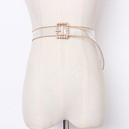 Understatement, Elegant Beaded Pearl Buckle Belt for Women