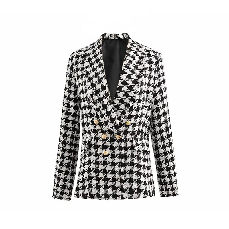 Houndstooth, Autumn Retro Thick Plaid Versatile Jacket