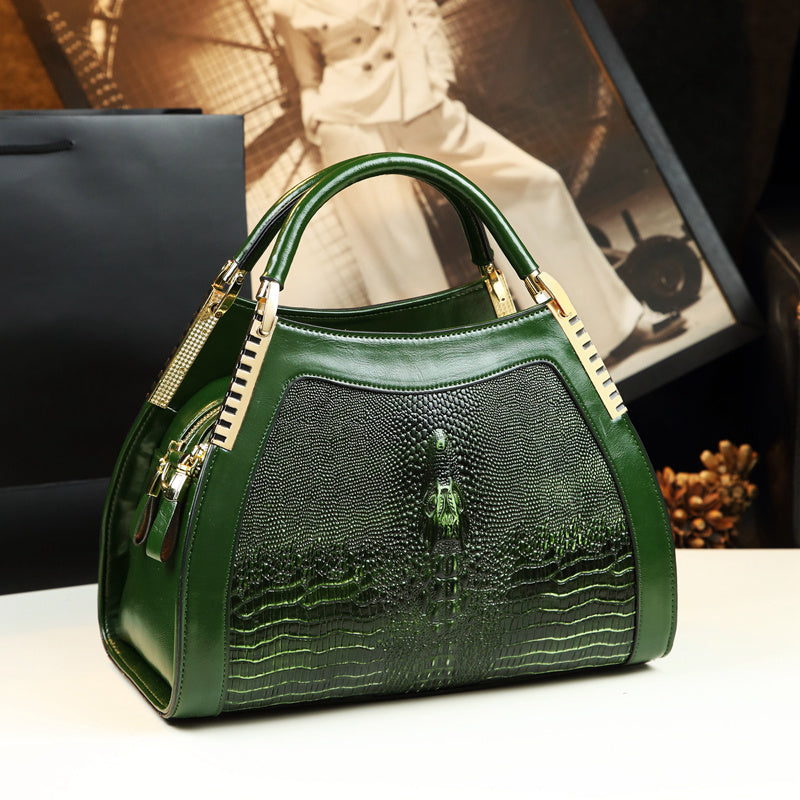 Patent, Sleek Alligator Print Ladies Grip in Bold Beautiful Colors. Cow Hide Leather Handbag