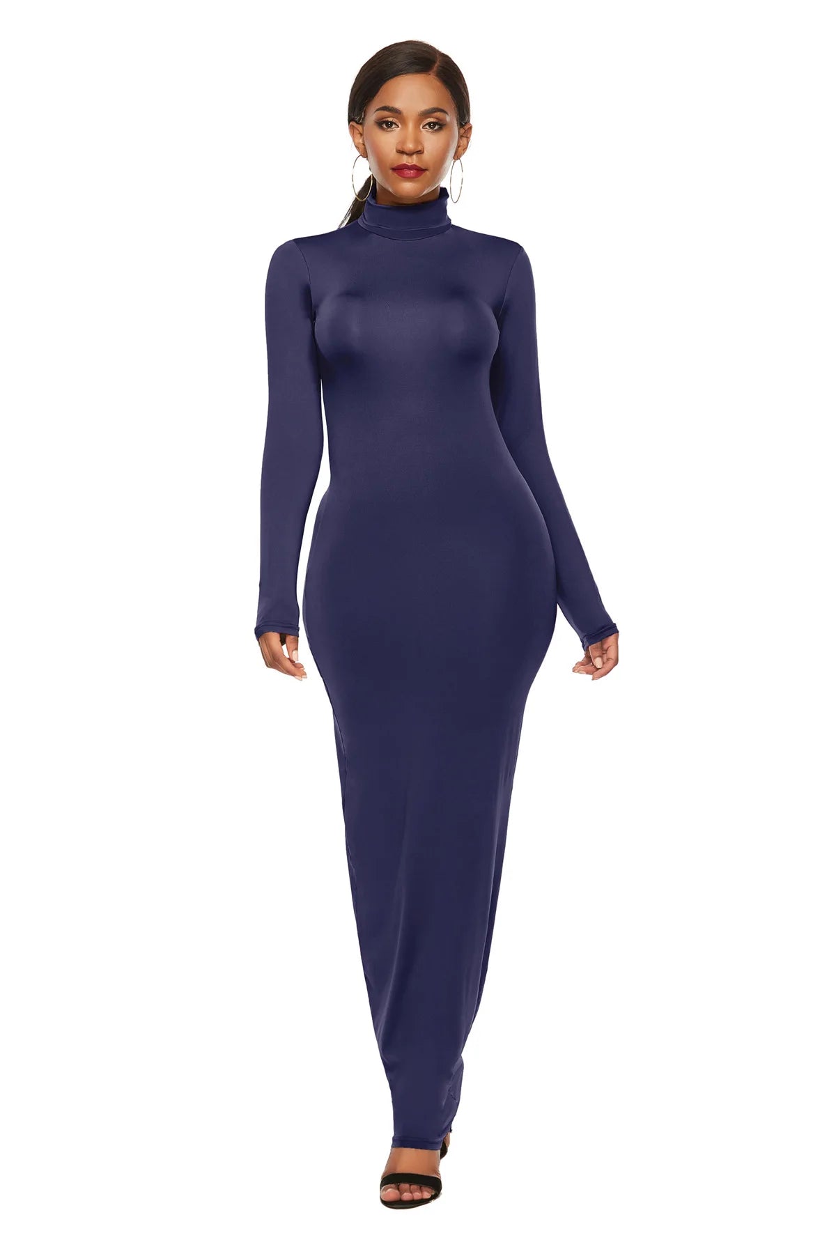 Women Clothing 8 Colors Long Sleeve Turtle Neck Casual Long Maxi Dresses, Perfect Pair with a SLB Blazer