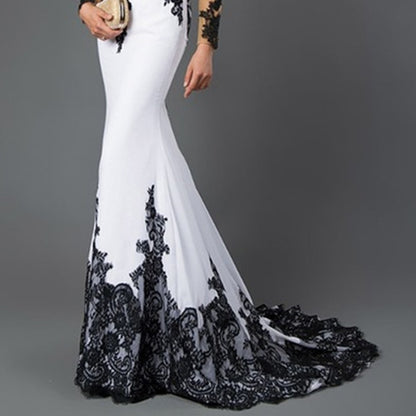 Statements, White Black Is Lace Embroidered Off-Shoulder Slim Fishtail Formal Women&