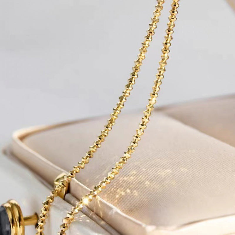 18K Gold Necklace, Bungee Laser Bead Wave Bead Chain