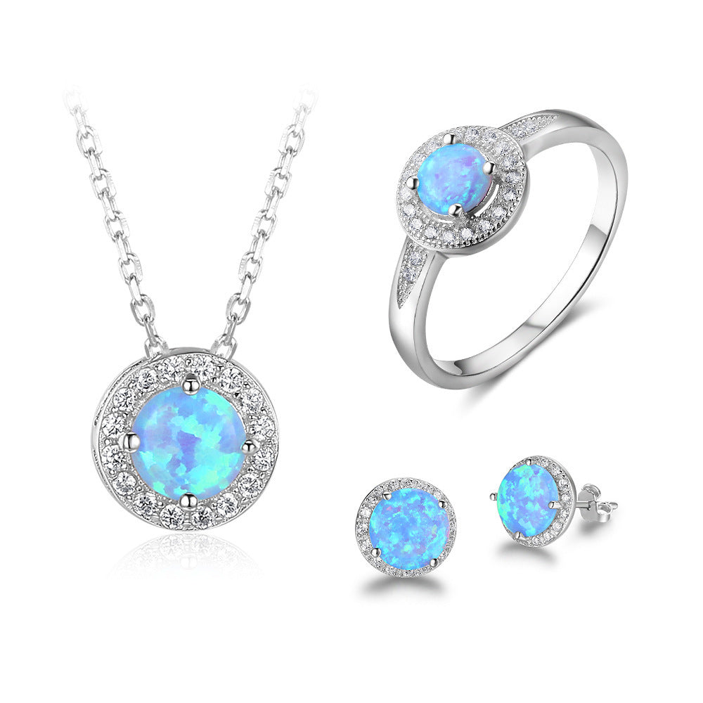 925 Silver and Opal Jewelry Set