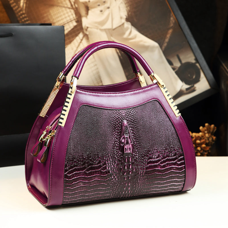 Patent, Sleek Alligator Print Ladies Grip in Bold Beautiful Colors. Cow Hide Leather Handbag