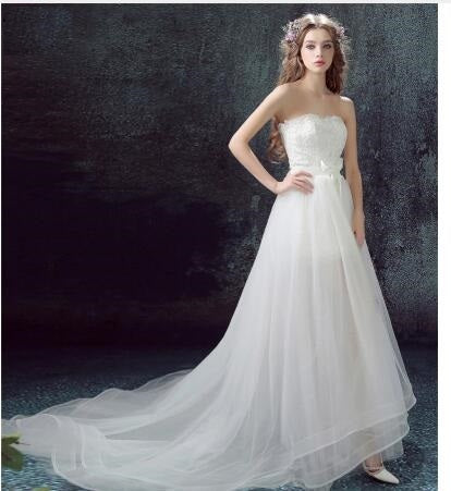 Aurora, Elegant Lace Applique Mini Sleeveless Wedding Dress with Sexy Detachable Long Tulle Skirt