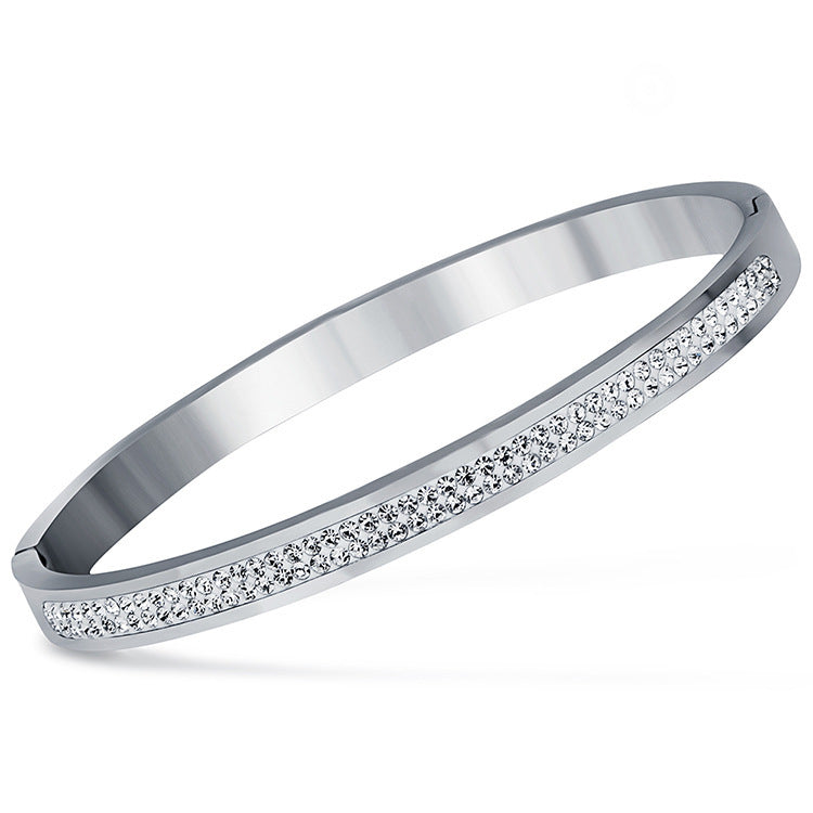 Voltaire ll, Stainless Steel Bangle Bracelet with Diamond Inset