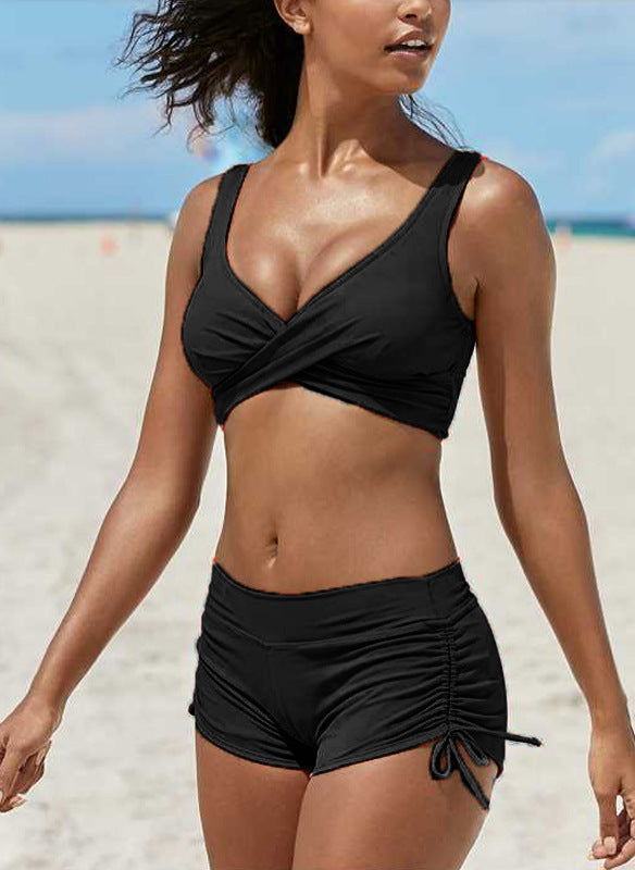 Allure, Sexy Modest 2 Piece Tankini Sport Top, Side Ruching Boy Shorts Bottoms