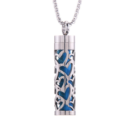 Love Aroma, Aromatherapy Essential Oil Perfume/Cologne Pendant, Stainless Steel Cylinder Necklace