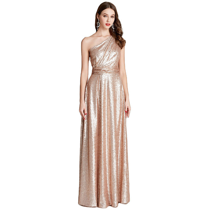 Allurement, Sequined One Shoulder Bridesmaid/Evening Gown in Multiple Colors