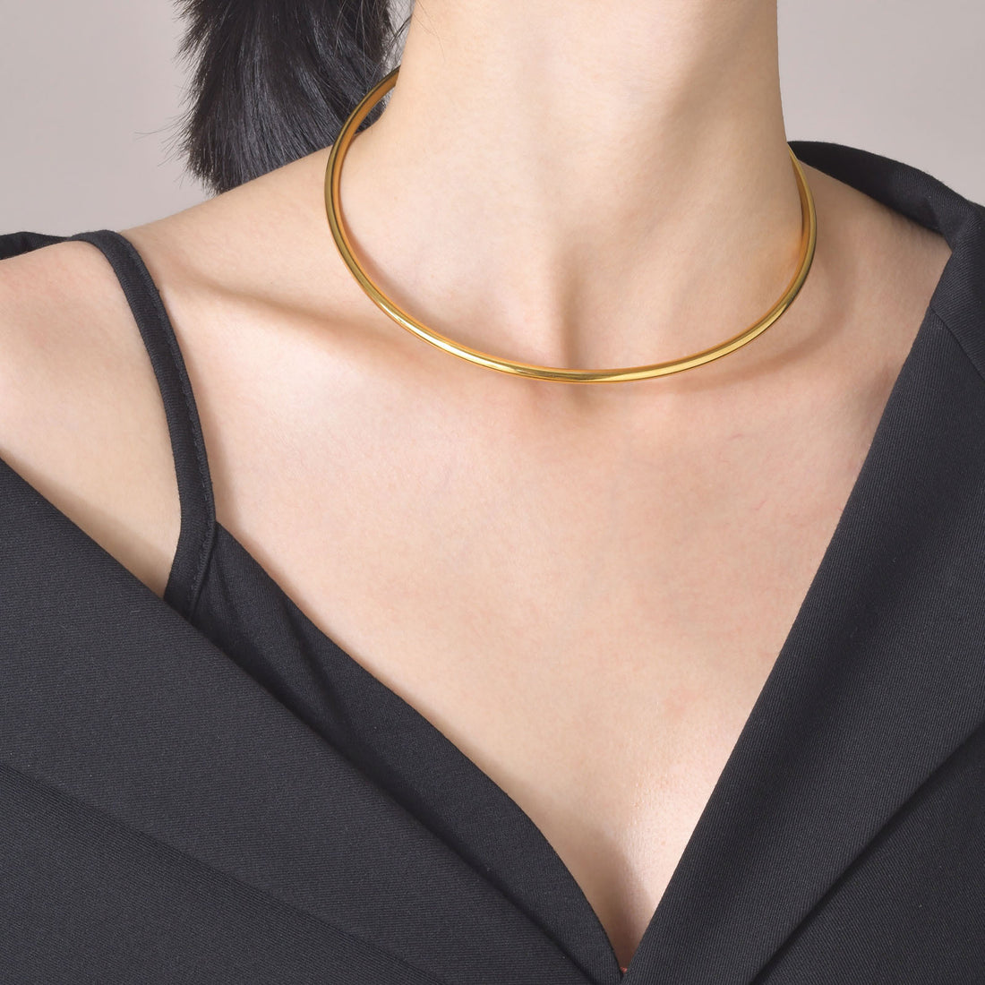 Cuffed, Titanium Steel Gold and Silver Collar, Gold Collar Covered in 18K Gold, Women&