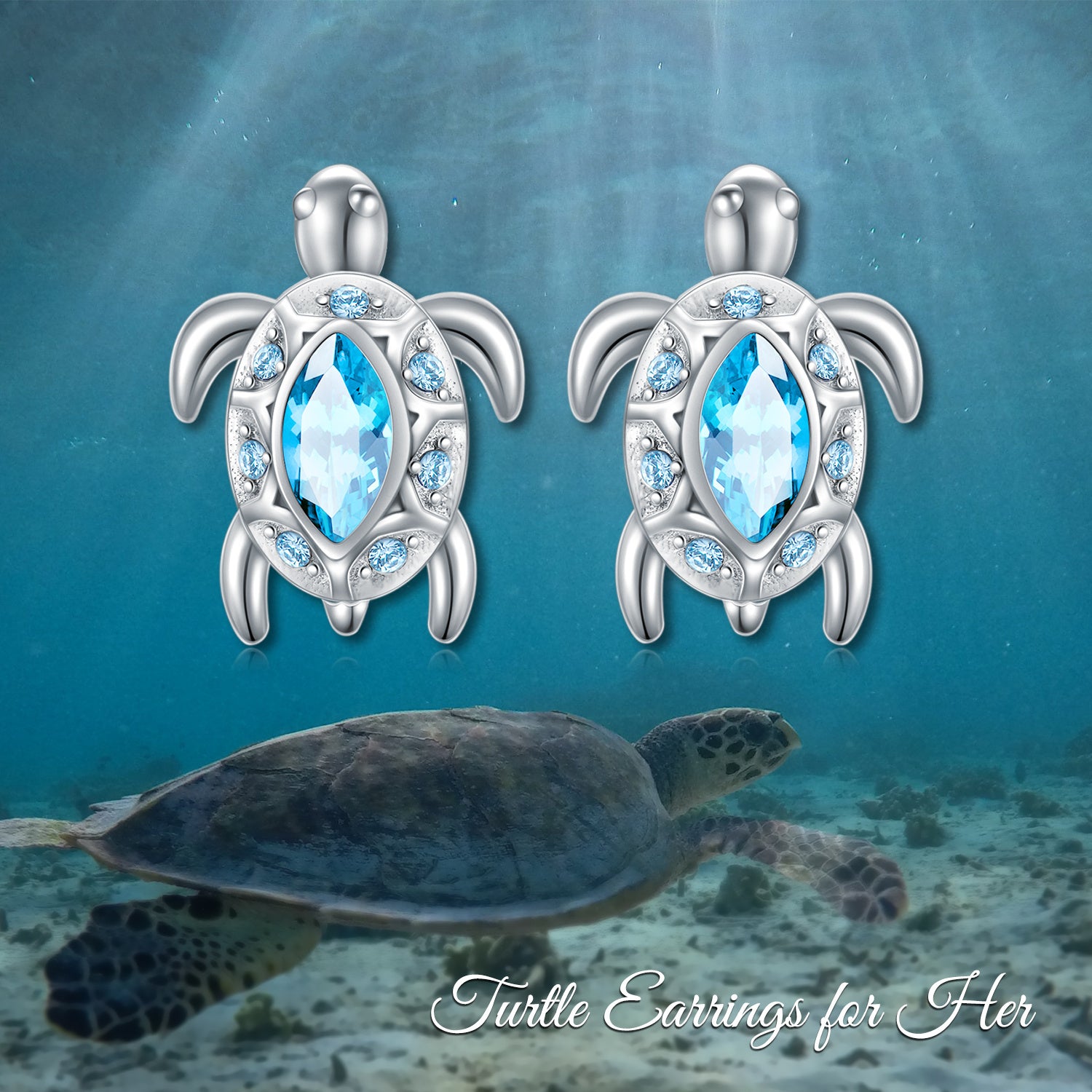 925 Sterling Silver Ocean Theme Sea Turtle Stud Earrings Jewelry