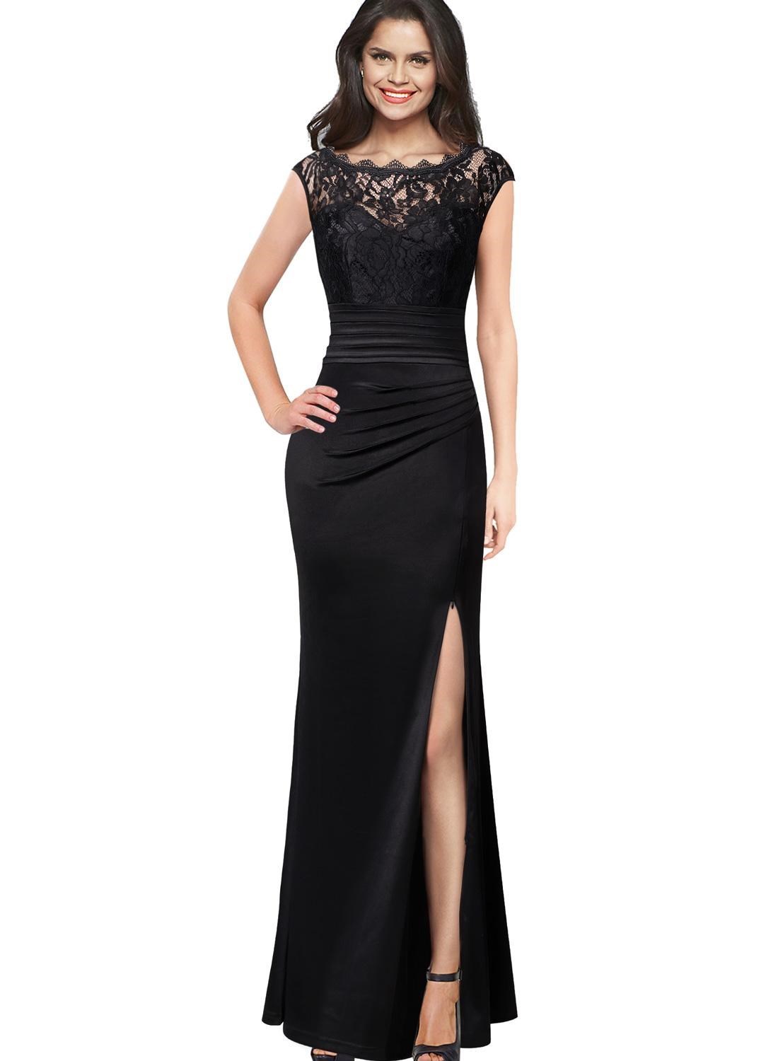 LIVELY, Lace Bodice with Side Ruching Long Wedding Party Dress, Bridesmaid Gown