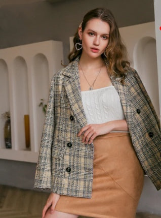 Winter Double-Breasted Plaid Blazer