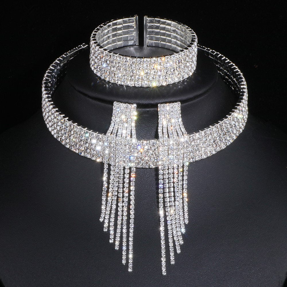 Sparkling Diva, Rhinestone Choker, Bracelet and Earring Jewelry Set