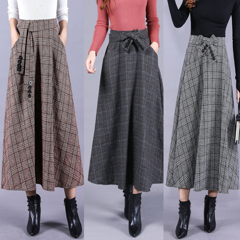 New British Style High Waist Long Plaid Skirt, Seasonal Trendsetter