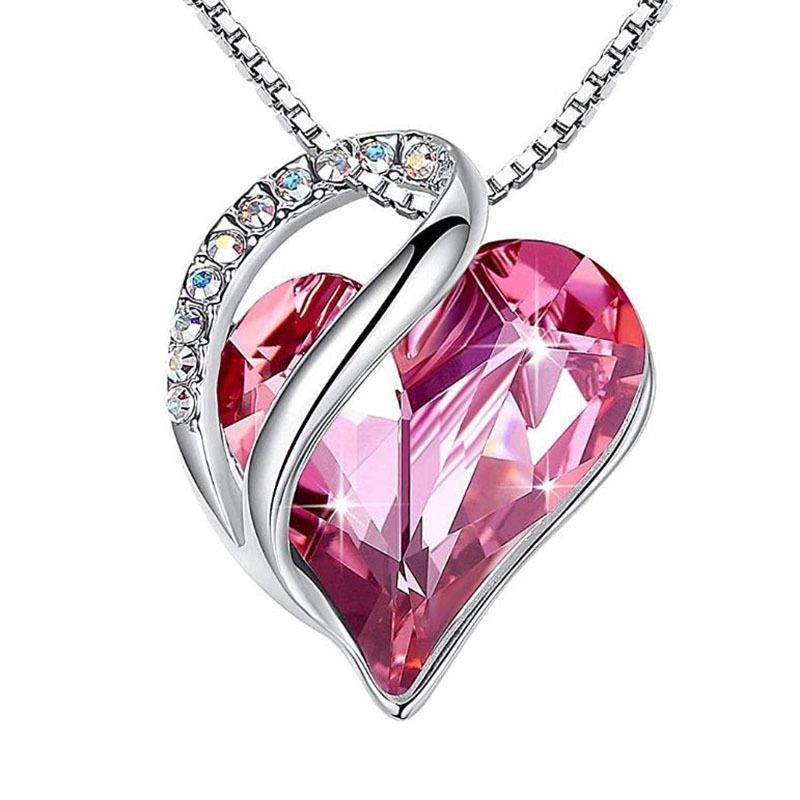 925 Sliver Heart Shaped Geometric Necklace Jewelry Women&