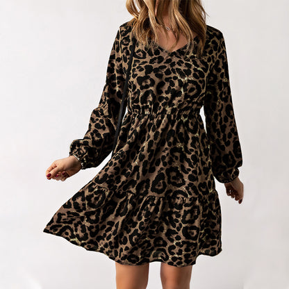 Taki, Leopard Print Long Sleeve Dress Women