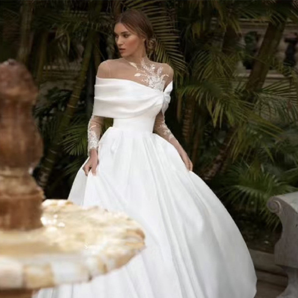 Designer Bride, Raglan Long Sleeve White Tutu Skirt Satin Wedding Dress