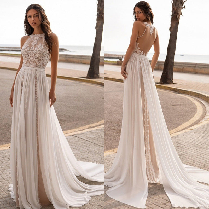 Bridal Elegance, Elegant Lace Halter Top Wedding Dress