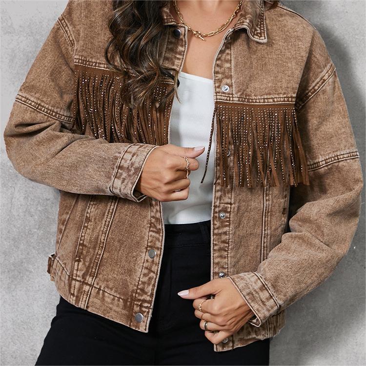 Tassel Lapel Western Denim Jacket  For Women