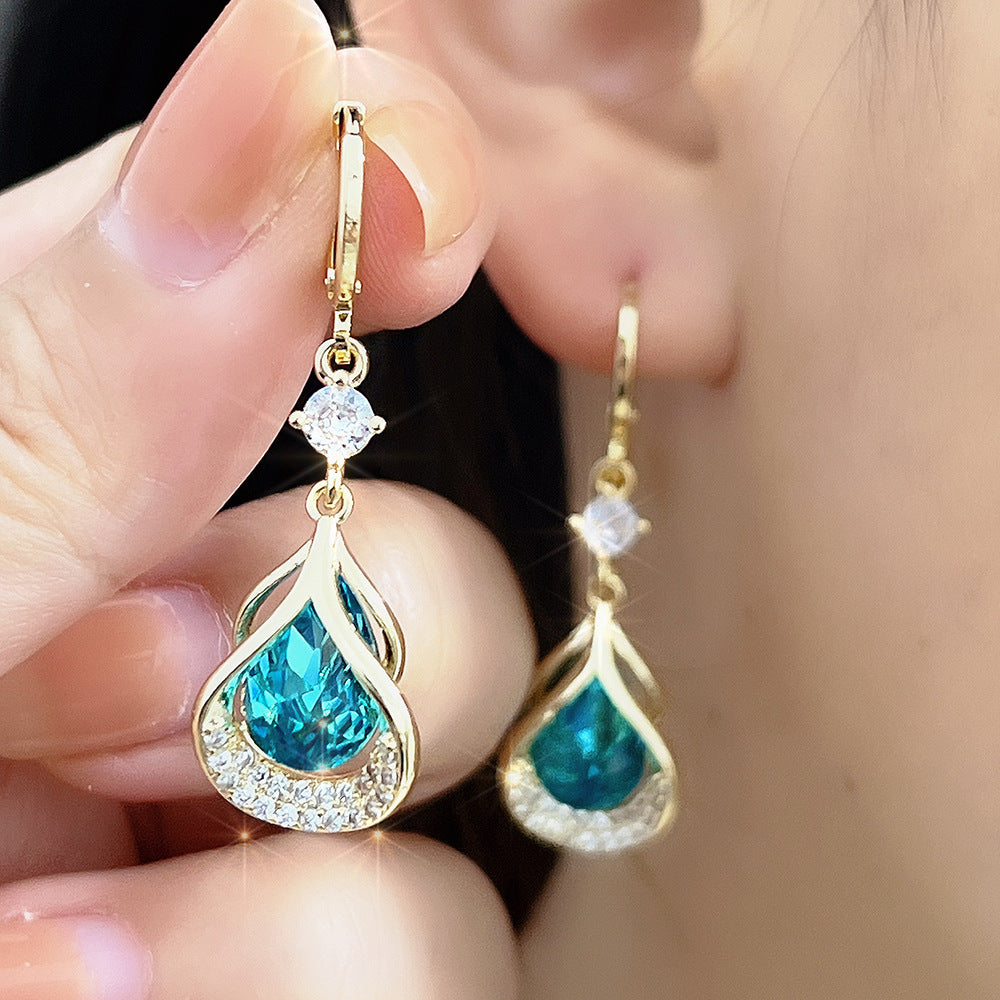 Gemology, Exquisitely Elegant Luxury Light Weight Micro Inlaid Zircon Gem Stone Earrings