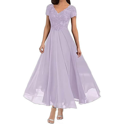 Bellia, New Short Sleeve Lace Bodice Classy Long Bridesmaid/Evening Dress (Plus Sizes)