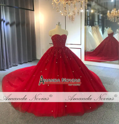 Amanda Novias, Red Holiday Wedding Dress With Cape, Wedding Party Dress Full Beading