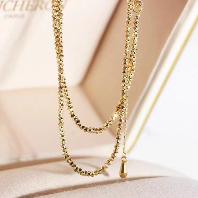 18K Gold Necklace, Bungee Laser Bead Wave Bead Chain