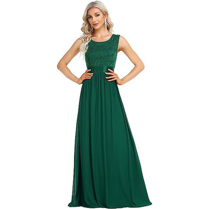 Palisade, Fashionable Traditional Round Neck Lace Bodice Bridesmaid Formal Gown (Plus Sizes)