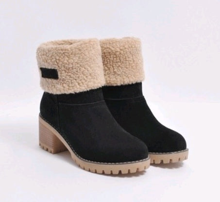 Crush, Mid-Tube Thick Heel Suede Snow Boots