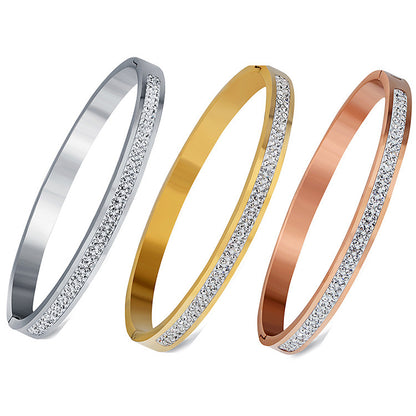 Voltaire ll, Stainless Steel Bangle Bracelet with Diamond Inset