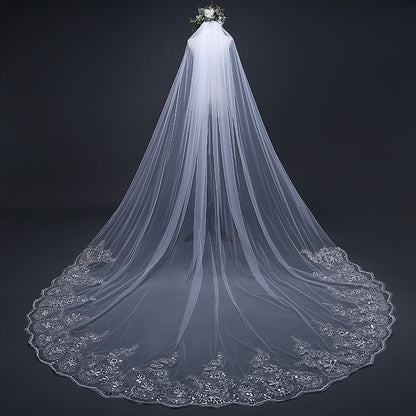 Europa, Lovely Lace Trimmed Cathedral Train Bridal Veil