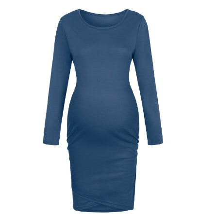 +Style, Round Neck Long Sleeve Maternity Dress