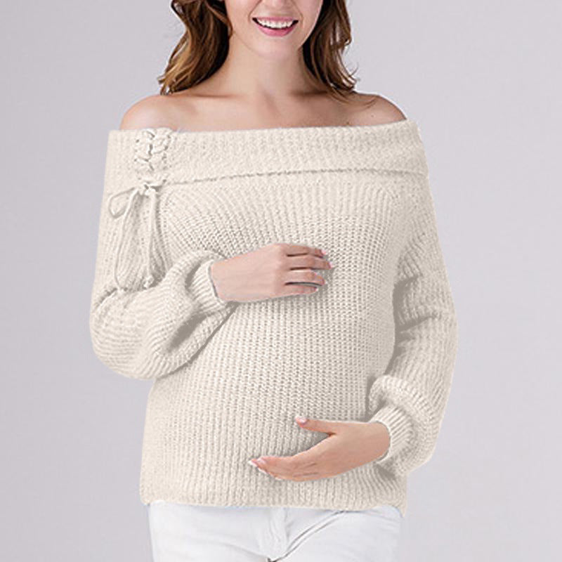 Sweater Creations, Off the Shoulder Lace-Up Maternity Sweater