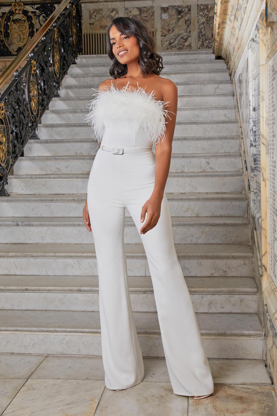 Feather Tube Top Formal Jumpsuit For Women. Stand out in a Crowd!