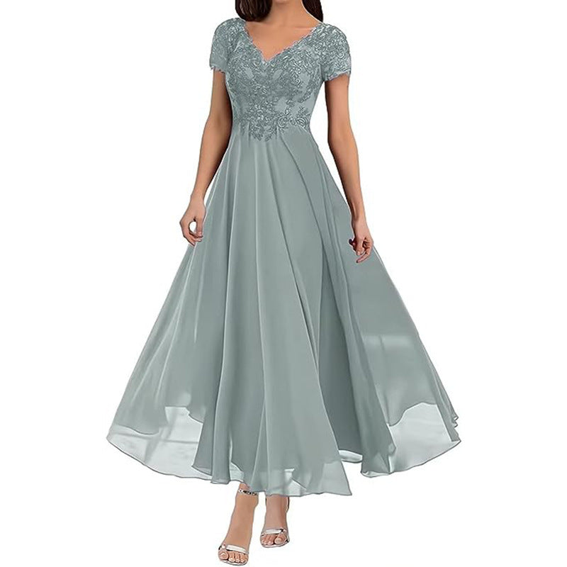 Bellia II, New Short Sleeve Lace Bodice Long Bridesmaid/Evening Dress (Plus Sizes)