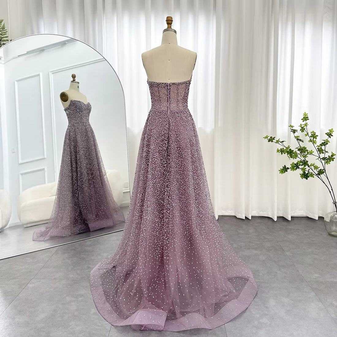 Jancember Duchess, Purple Crystal Luxury Arabic Evening Dress For Women Wedding Party Elegant Dubai Plus Size Formal Gowns