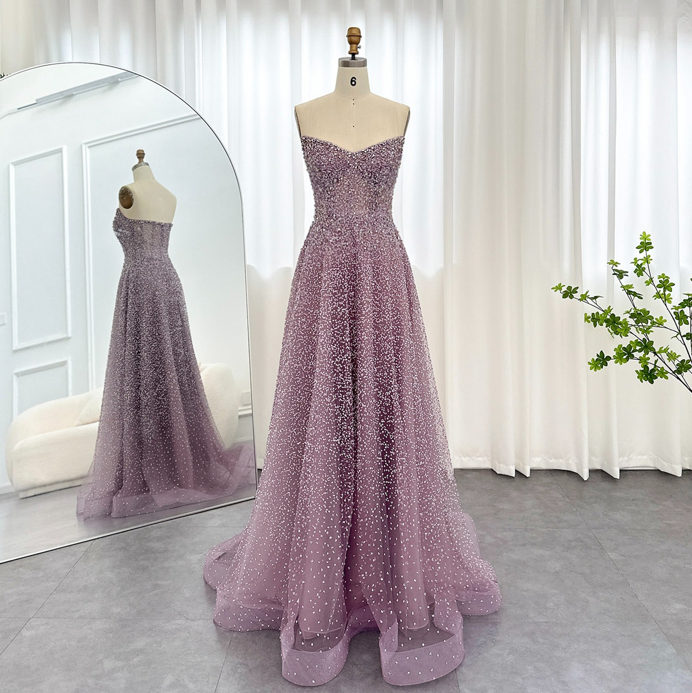 Jancember Duchess, Purple Crystal Luxury Arabic Evening Dress For Women Wedding Party Elegant Dubai Plus Size Formal Gowns