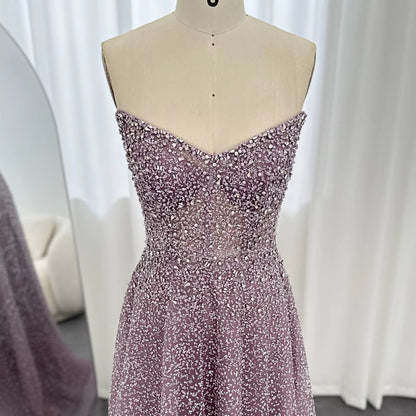 Jancember Duchess, Purple Crystal Luxury Arabic Evening Dress For Women Wedding Party Elegant Dubai Plus Size Formal Gowns