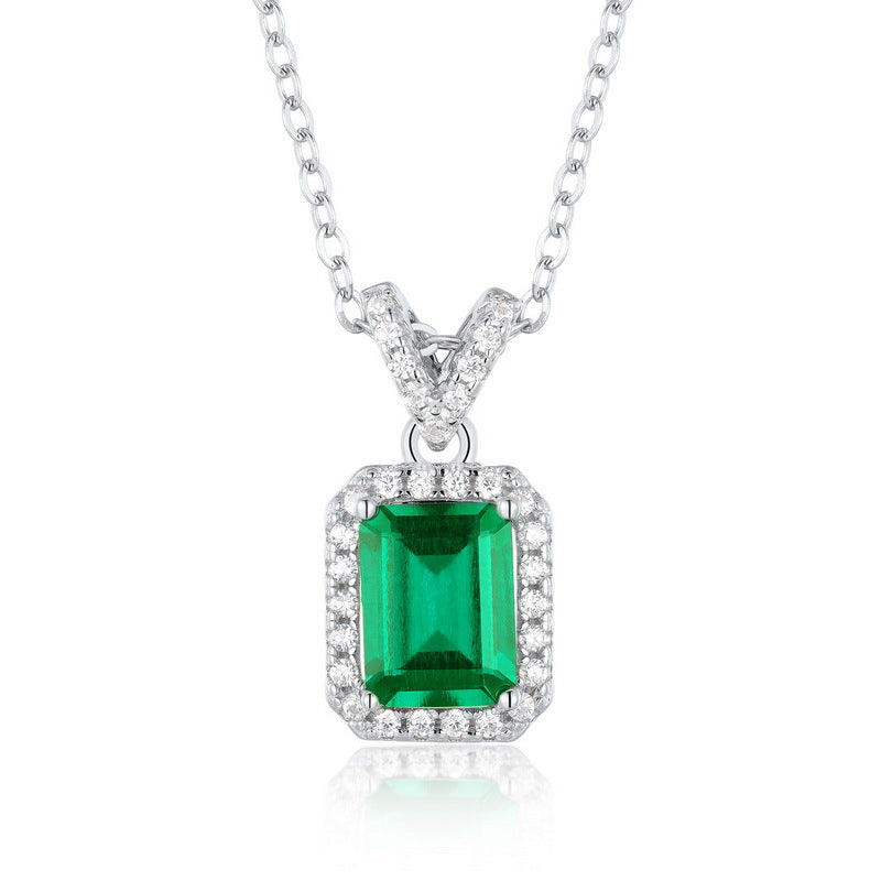 S925 Silver Octagonal Emerald Pendant Necklace