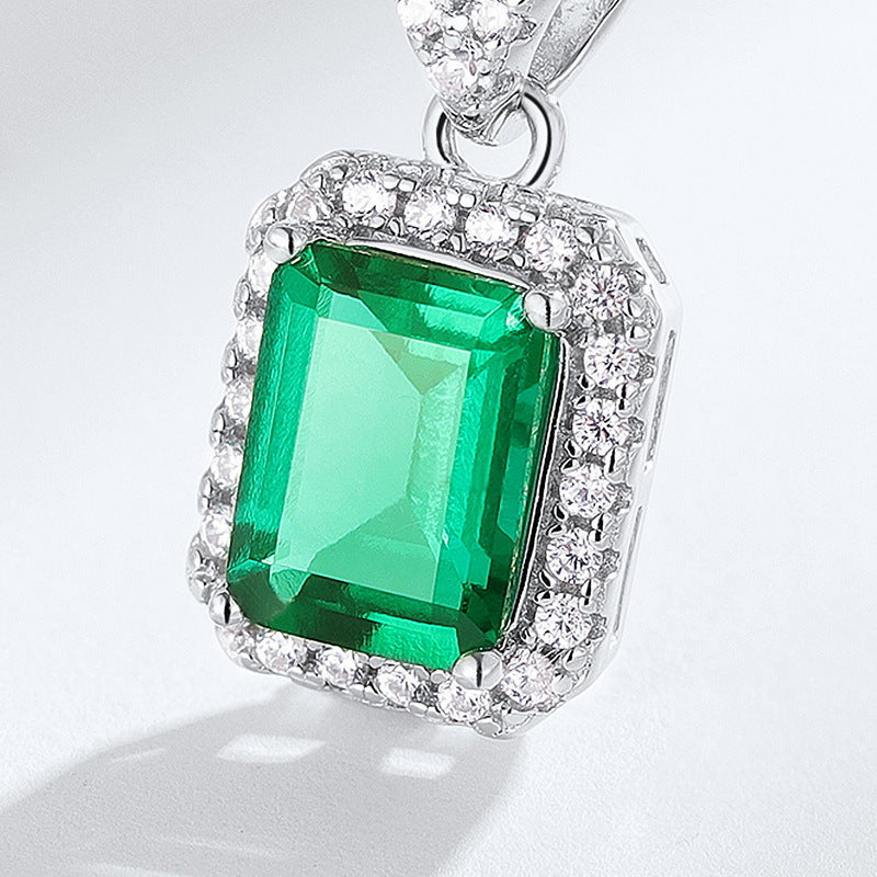 S925 Silver Octagonal Emerald Pendant Necklace